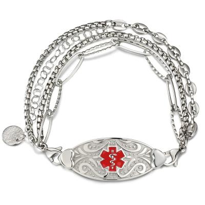 China Other Yiwu Coqi YHM0886 Stainless Steel Multi-Chains Medical Alert Bracelet For Women Personalized Emergency ID Jewelry for sale