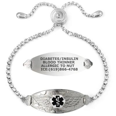 China Other Yiwu Coqi YHM0885 Stainless Steel Medical Alert Bracelet For Women With Adjustable Crystal Chain for sale