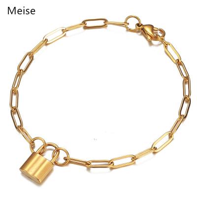 China Other Yiwu Coqi YY592 Punk Style 18k Gold Plating Restrictor Chain Lock Charm Bracelet 2021 Lock Stainless Steel Pendant Bracelet for sale