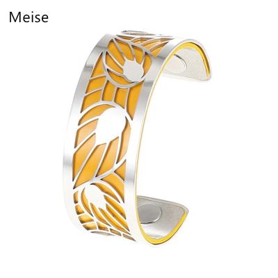 China Yiwu Coqi Others Stainless Steel Leaf Bangle PU Leather Reversible Cuff Bangle Women Bracelet for sale