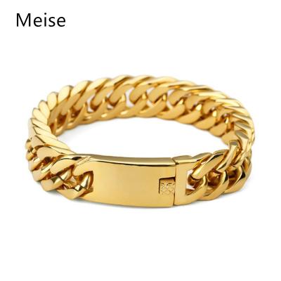 China Hip Hop Yiwu Coqi XX0376 Mens Stainless Steel Double Chain Buckle Grinding Four-sided Titanium Steel Bracelet for sale