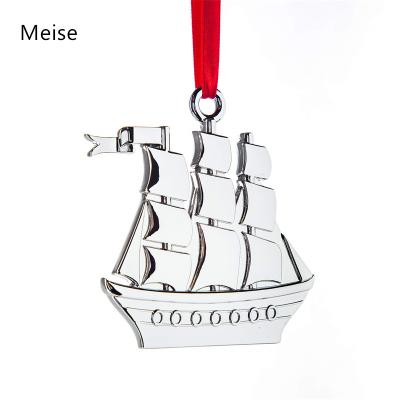 China Yiwu Coqi AN0343 Stainless Steel Boat Nautical Ornament For Christmas Tree Stainless Steel Christmas Ornament for sale