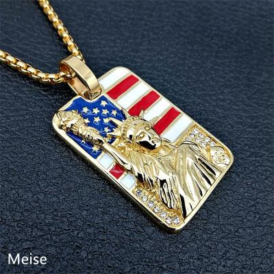 China Hiphop Yiwu Coqi YY427 New Hip Hop Golden American Liberty Pendant Stainless Steel Hip Hop Pendant Lacquer Diamonds Statue for sale