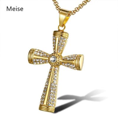 China Hiphop Yiwu Coqi ZZ414 Stainless Steel Color Preserving Diamond Cross Pendant Hip Hop Pendant for sale