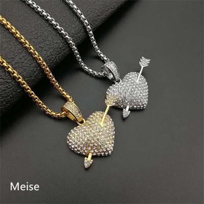 China Hiphop Yiwu Coqi AN0595 Hip Hop Stainless Steel Golden Pendant with Diamonds and Arrows for sale