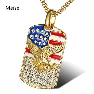 China American Flag Eagle Pendant Hip Hop Stainless Steel Painting Rhinestone Pendant Hiphop Yiwu Coqi ZZ412 for sale