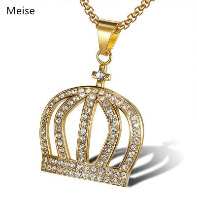 China Hiphop Yiwu Coqi YY425 Hip Hop Diamond Crown Cross Pendant Stainless Gold Plated Steel Hip Hop Pendant for sale