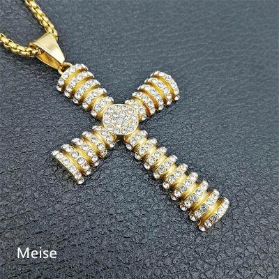 China Hiphop Yiwu Coqi ZZ411 Stainless Steel Gold Plated Rhinestone Cross Pendant Hip Hop Pendant for sale