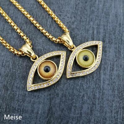 China Hiphop Yiwu Coqi YY424 Hip Hop Style Jewelry Gold Plated Diamond Eye Pendant Stainless Steel Hip Hop Pendant for sale