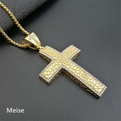 China Hiphop Yiwu Coqi AN0591 stainless steel gold plated diamond cross male and female hip hop pendant for sale