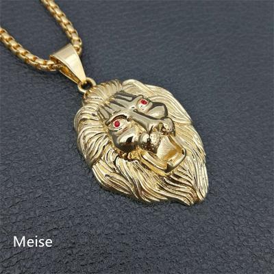 China Hiphop Yiwu Coqi ZZ408 Stainless Steel Gold Plated Red Eye Lion Head Pendant Hip Hop Pendant for sale