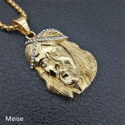 China Yiwu Coqi YY422 Hip Hop Jewelry Gold Plated Diamond Side Face Jesus Christ Stainless Steel Hip Hop Pendant for sale