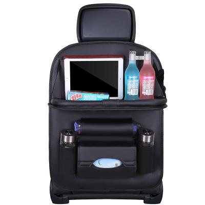 China Waterproof PU Leather Car Seat Organizer with Folding Table Tray Tablet Phone Bottle Cup Holder Storage Bag for sale