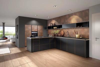 China Wooden Edge Sealed Standard Kitchen Cabinets Slab Countertop Pure Black Color for sale