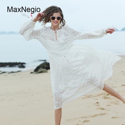 China Summer Anti-Static Two Piece Beach Boho Set Maxnegio Maxi Long Sleeve Women Casual Floral Lace Dress for sale