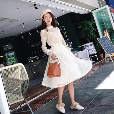 China Breathable Lace Dress Women White Dresses Long Sleeve Maxnegio 2 Piece Set Clothing for sale