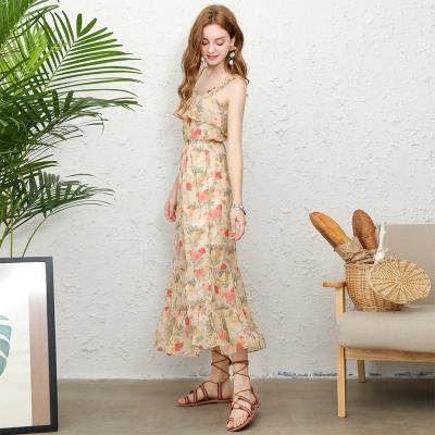 China New Style Lady Anti-Static Halter Maxi Dress Chiffon Long Dress Maxnegio Floral Dress for sale