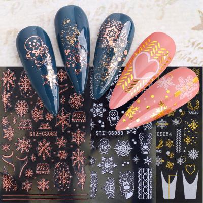 China Easy Apply 3D New Year Christmas Nail Stickers Elks Snowflake Fire Christmas Nail Art Sticker Decals for sale