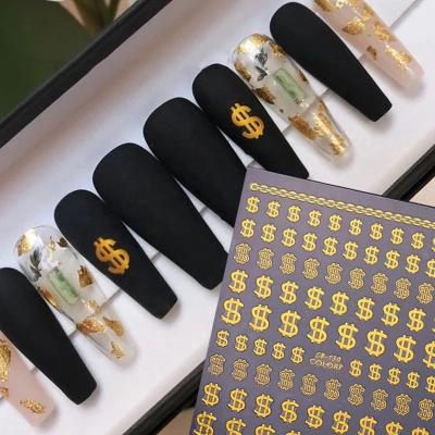 China Easy Apply Best Selling 3D Gel Nail Stickers Design Dollar Symbol Nail Art Sticker for sale