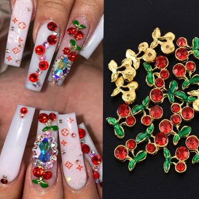 China Easy Apply Metal 3D Charms Cherry Alloy Nail Rhinestones Crystal Satin Press On Tips Kawaii Nail Charms for sale