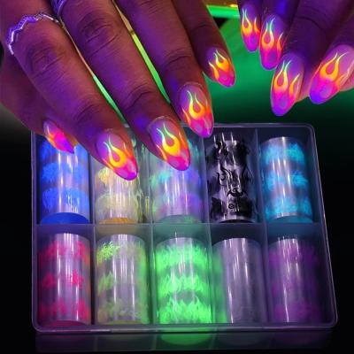 China Easy Apply Hot Selling Designer Nails Foil Luminous Flame Nail Foil Nail Sticker Decals for sale