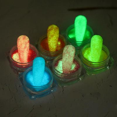 China Easy Apply 12 Colors Glow In The Dark Acrylic Nail Powder Private Label Nail Glitter Powder for sale