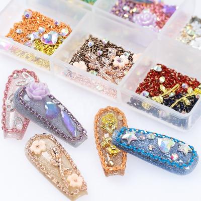 China Easy Apply Mix 3D Flowers Metal Rhinestones DIY Rhinestones Punk Nail Charms Rose Nail Chain Glitter Diamond Metal Style for sale