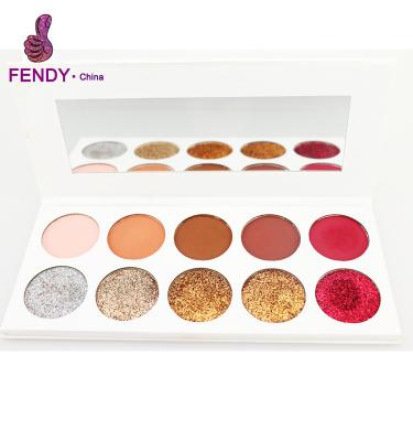 China Waterproof OEM Make Up Cosmetics 10 Color Pressed Glitter Eyeshadow Palette Metallic Eyeshadow Palette for sale