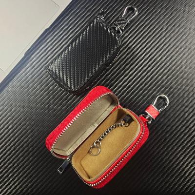 China Antimagnetic Car Business RFID Shield Key Case Carbon Fiber Zipper Key Pack for sale