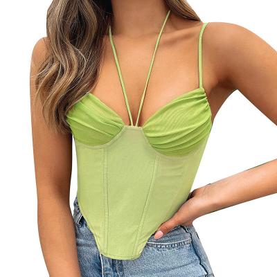 China 2022 New Arrivals Breathable Hot Sale Ladies Camisole Solid Color Sexy Halter Lace Up Camisole Off Shoulder Top Women for sale