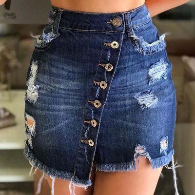 China New Women's Denim Irregular Summer Bodycon Fashion Washed Elastic Jeans Anti-static Skirts Womens Hip Ripped Skirt Jeans for sale