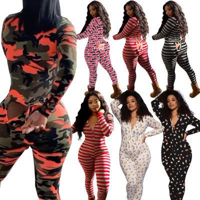 China Jumpsuit Camouflage Net QUICK DRY Printed Valentine Onesie With Butt Flap Rompers Pajamas Overalls Long Sleeve For Women for sale