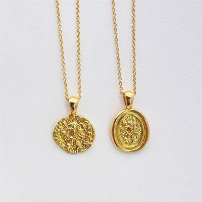 China Fashion QC Design 18k Boho Gold Style Lion Engraved Pendant Necklace Gold Plated Chains Link Chain Silver Plated Necklaces Men for sale