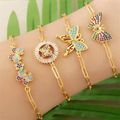 China QiCai punk made bracelets butterfly shape jewelry zirconia pave setting bracelet arrived new fashion bracelet high quality brass Zircon for sale