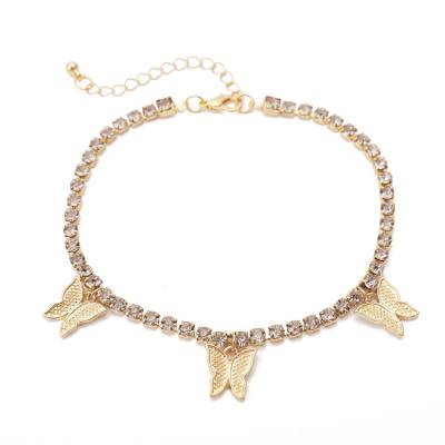 China CLASSIC Simple Rhinestone Tennis Copper QiCai Butterfly Chain Anklets For Women Jewelry for sale