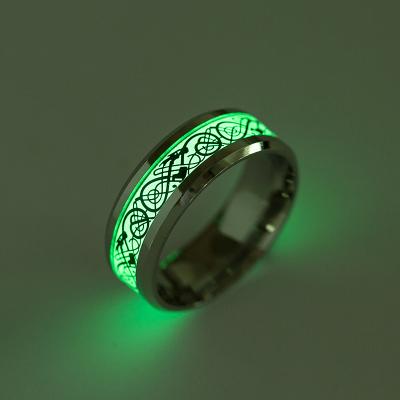 China LC Romantic Glow in Dark Dragon Texture Male Silver Ring Polishing Stainless Steel Ring Man for sale