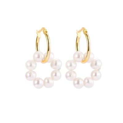 China High Quality Freshwater S925 Sterling Silver Made Hoop Earrings Vintage Qicai Pearl Fashion Trendy Ins Style Hoop Earrings for sale