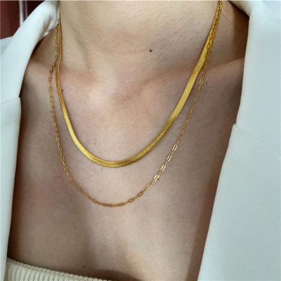 China Qicai Fashion Stainless Steel Snake Wholesale Hot Selling Made Chain Double Layered Rectangle Link Necklace for sale