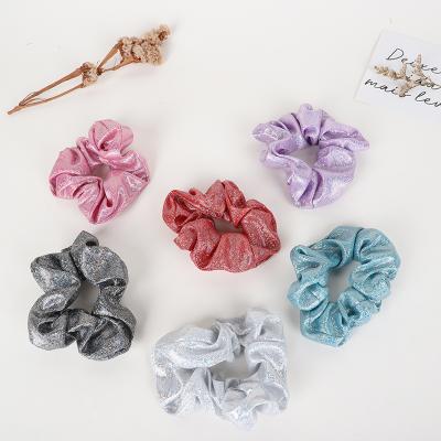 China Cute Soft Shiny Metallic Scrunchies Glitter Elastic Hair Bands Comfy Candy Color Women Hair Band for sale