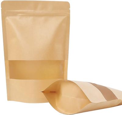 China Recyclable Packaging Kraft Paper Stand Up Zipper Pouch Bag With Window Zip Closure Resealable Heat Seal For Food Packaging for sale