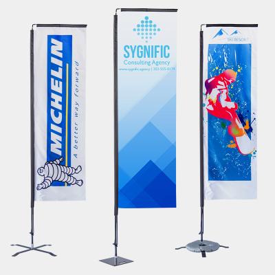 China MOQ Waterproof Double Sides 110g Knitted Polyester Rectangle Flag With Pole And Base for sale