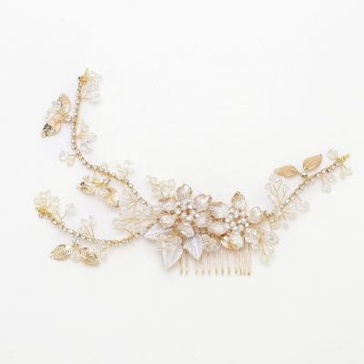 China Wedding Hair Accessorize Handmade Barrett Meiduo Wholesale Handmade Golden Hair Comb Bridal Hair Wedding for sale