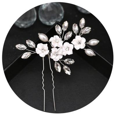 China Meiduo Soft Wholesale Luxury Bridal Flower Wedding Hair Ornaments Crystal Pearl Handmade U Shape Hair Pin for sale