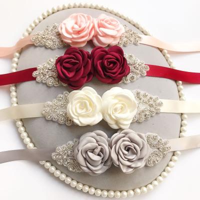 China Meiduo Wedding Accessories Chiffon Rose Flower Fashion Bridal Sash Chiffon Wedding Sash Dress Belt Sash Holder for sale