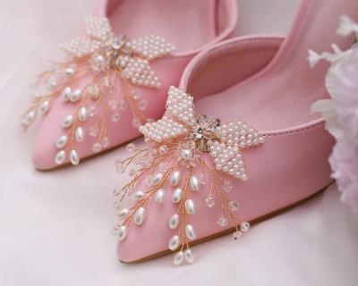 China Shoe Buckle Meiduo Shape Handmade Rhinestone Pearl Shoe Buckle Cut Jewel Alloy Flower Shoe Accessories for sale