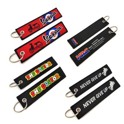 China Two Sides Fashion Key Chain Wholesale Motorcycle Key Chain Embroidered Customized Embroidery Double Sided Key Chain for sale