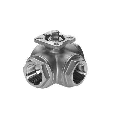 China General CF8 CF8M Stainless Steel Threaded Three Way Ball Valve With ISO5211 High Deck Mounting Bracket for sale