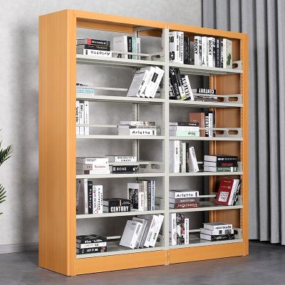 China YUANJU Modern Library Furniture Metal Shelves Double Sided Steel University Book Shelves Durable Reading Room Bookcase Library for sale