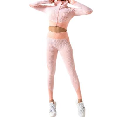 China Simple Design Breathable Elastic Solid Polyester Yoga Sets For Women 2 Piece Long Sleeve Yoga Set for sale