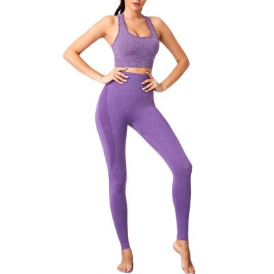 China Removable padding base purple color yoga wear gym set yoga set fitness women's activewear breathable solid for sale